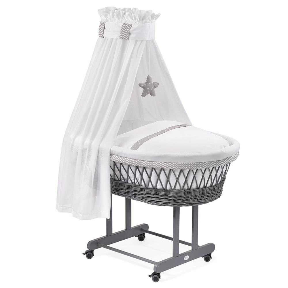 WEGNER bassinet Maxi gray with textile design stars gray